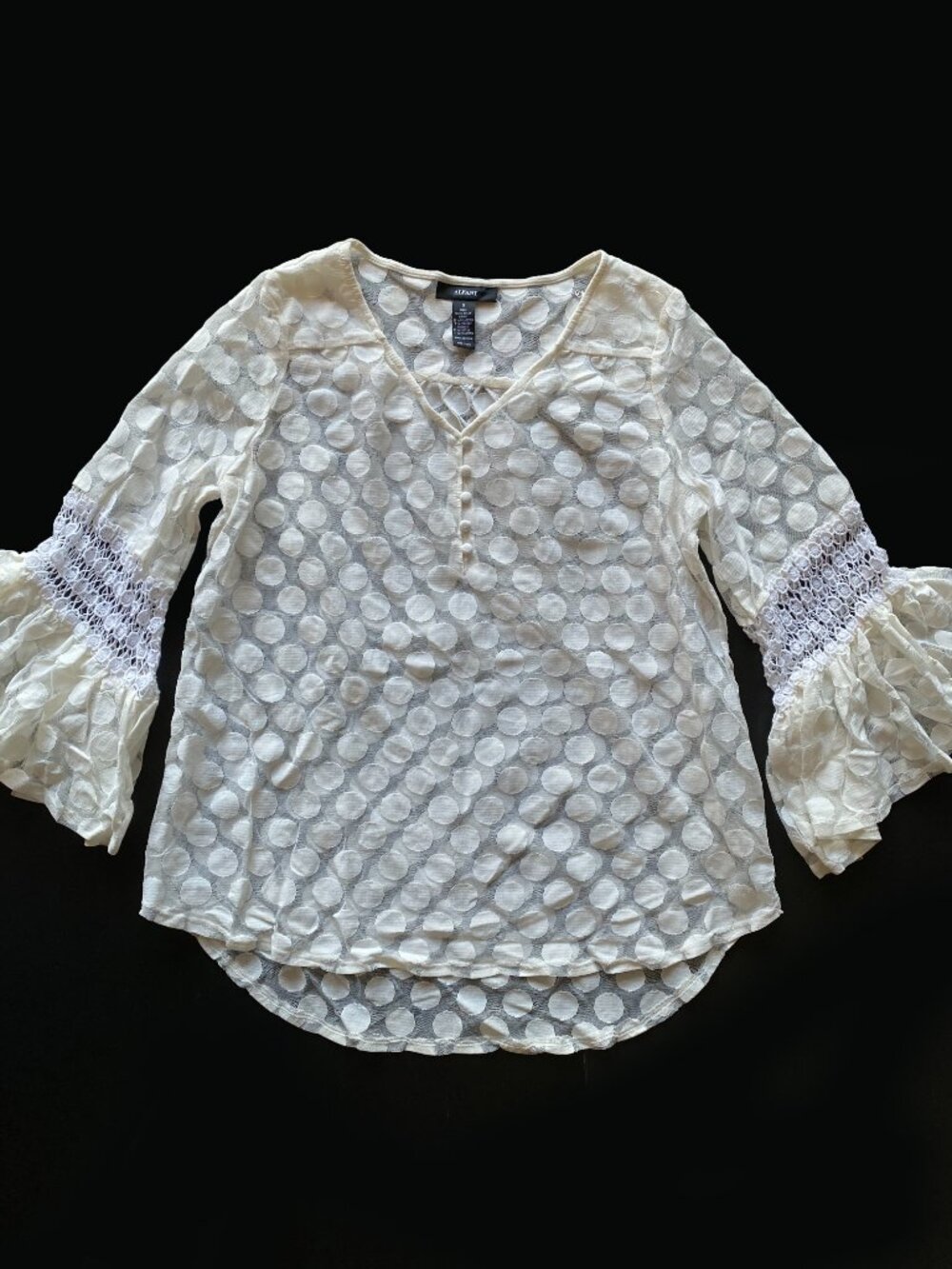 Alfani Women's White Bell Sleeve Crew Neck Blouse Size S